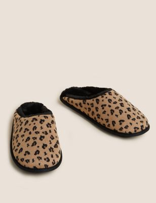 Leopard Print Faux Fur Lined Mule Slippers