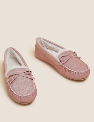 Glitter Faux Fur Lined Moccasin Slippers