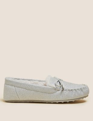 Glitter Faux Fur Lined Moccasin Slippers