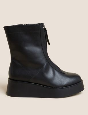Leather Chunky Flatform Ankle Boots