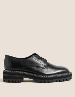Leather Lace Up Flatform Loafers