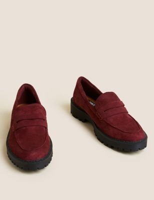 Suede Cleated Block Heel Loafers