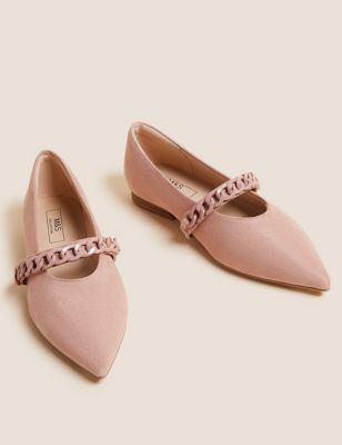 Chain Detail Flat Pointed Ballet Pumps