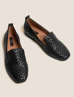 Leather Woven Square Toe Loafers