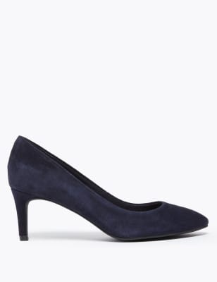 blue suede court shoes