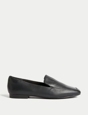 Wide Fit Leather Square Toe Flat Loafers