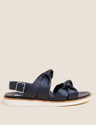 Wide Fit Leather Knot Flat Sandals
