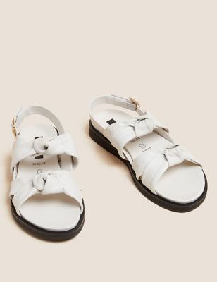 Wide Fit Leather Knot Flat Sandals