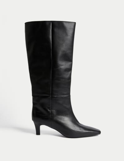 Kitten heel black clearance knee high boots