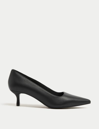 Wide Fit Leather Kitten Heel Court Shoes M S Collection M S