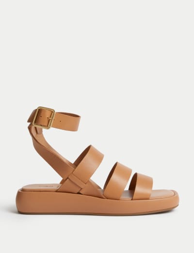 Leather Ankle Strap Flatform Sandals M S Collection M S