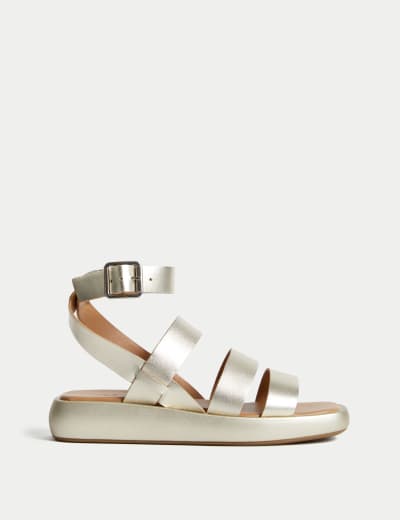 Leather Ankle Strap Flatform Sandals M S Collection M S