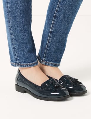 black patent tassel loafers womens