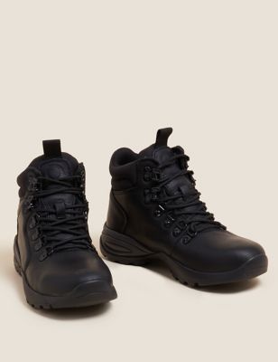 Leather Water Repellent Flat Walking Boots