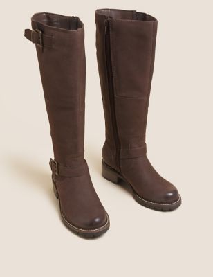Wide Fit Leather Chunky Knee High Boots