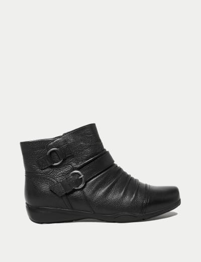 Dune risky black shop leather buckle ankle boot