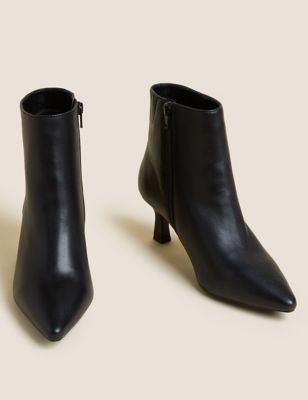 Wide Fit Leather Kitten Heel Ankle Boots