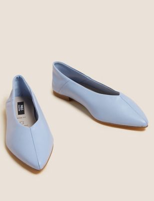 Wide Fit Leather Pointed Ballet Pumps