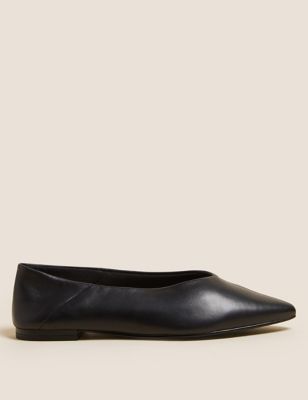 Wide Fit Leather Pointed Ballet Pumps