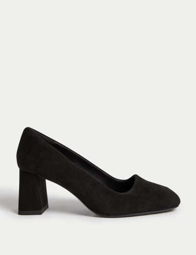 Wide Fit Leather Block Heel Court Shoes M S Collection M S