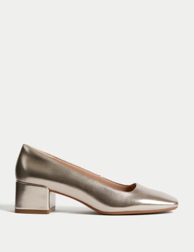 Slip On Block Heel Court Shoes M S Collection M S