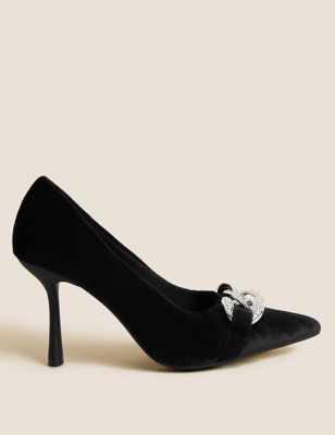Velvet Stiletto Heel Pointed Court Shoes