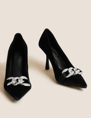 Velvet Stiletto Heel Pointed Court Shoes