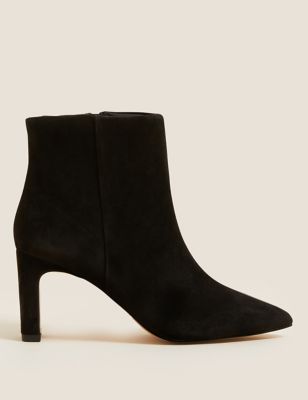 Suede Statement Heel Pointed Ankle Boots