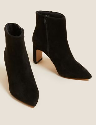 Suede Statement Heel Pointed Ankle Boots