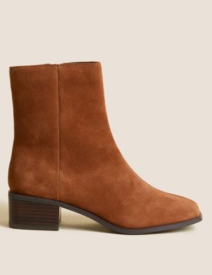 Suede Block Heel Square Toe Ankle Boots