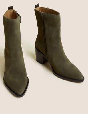 Suede Western Block Heel Pointed Boots