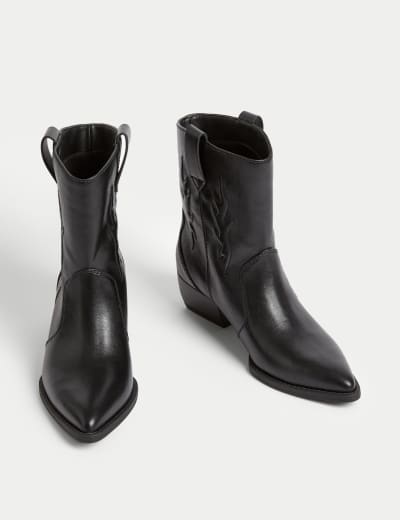Black leather ankle boots m&s hot sale