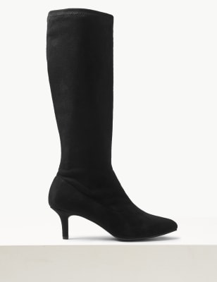 black leather knee high boots kitten heel