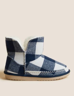 Checked Faux Fur Lined Slipper Boots
