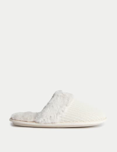 Faux Fur Lined Slippers with Secret Support M S Collection M S
