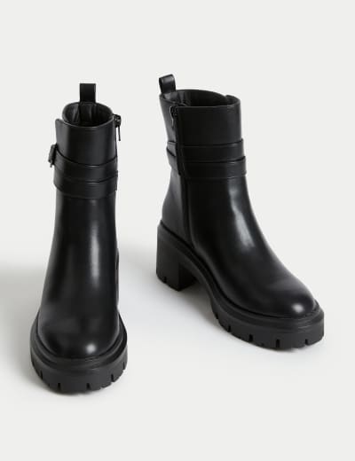 Chunky Buckle Block Heel Boots M S Collection M S