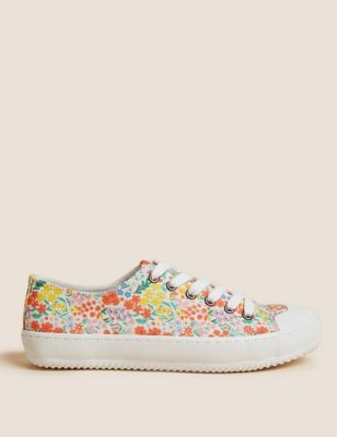 Canvas Lace Up Printed Trainers