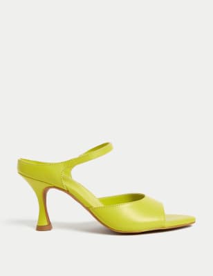 Leather Ankle Strap Stiletto Heel Mules