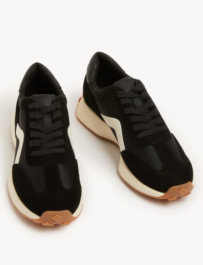 Ladies black best sale suede trainers