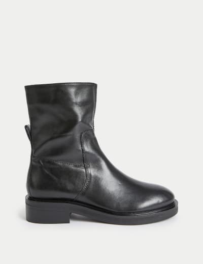 Leather Flatform Round Toe Ankle Boots M S Collection M S