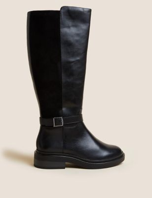 Wide Fit Leather Flat Knee High Boots