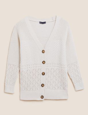 New M&S Per Una Cotton Knit Blue Short Sleeve Cardigan Sz UK 12 