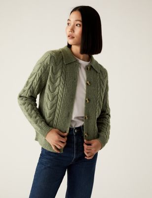 Cable Knit Collared Relaxed Cardigan