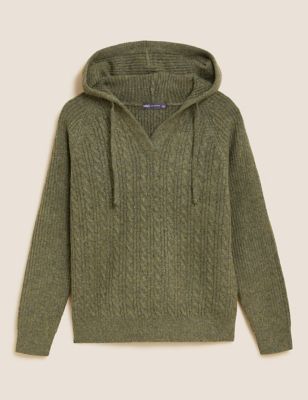 Cable Knit V-Neck Hoodie