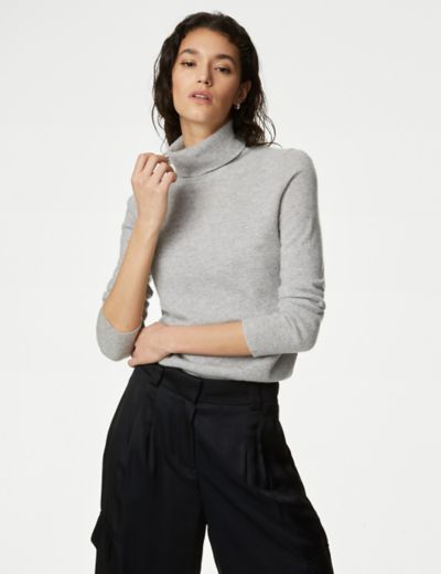 Marks and Spencer Women's Heat Gen Polo Neck Top, Charcoal, 8 at   Women's Clothing store
