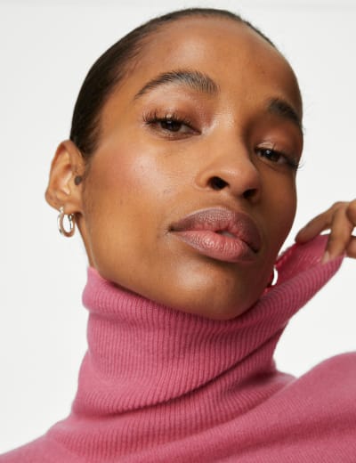 Pink cashmere roll neck jumper sale