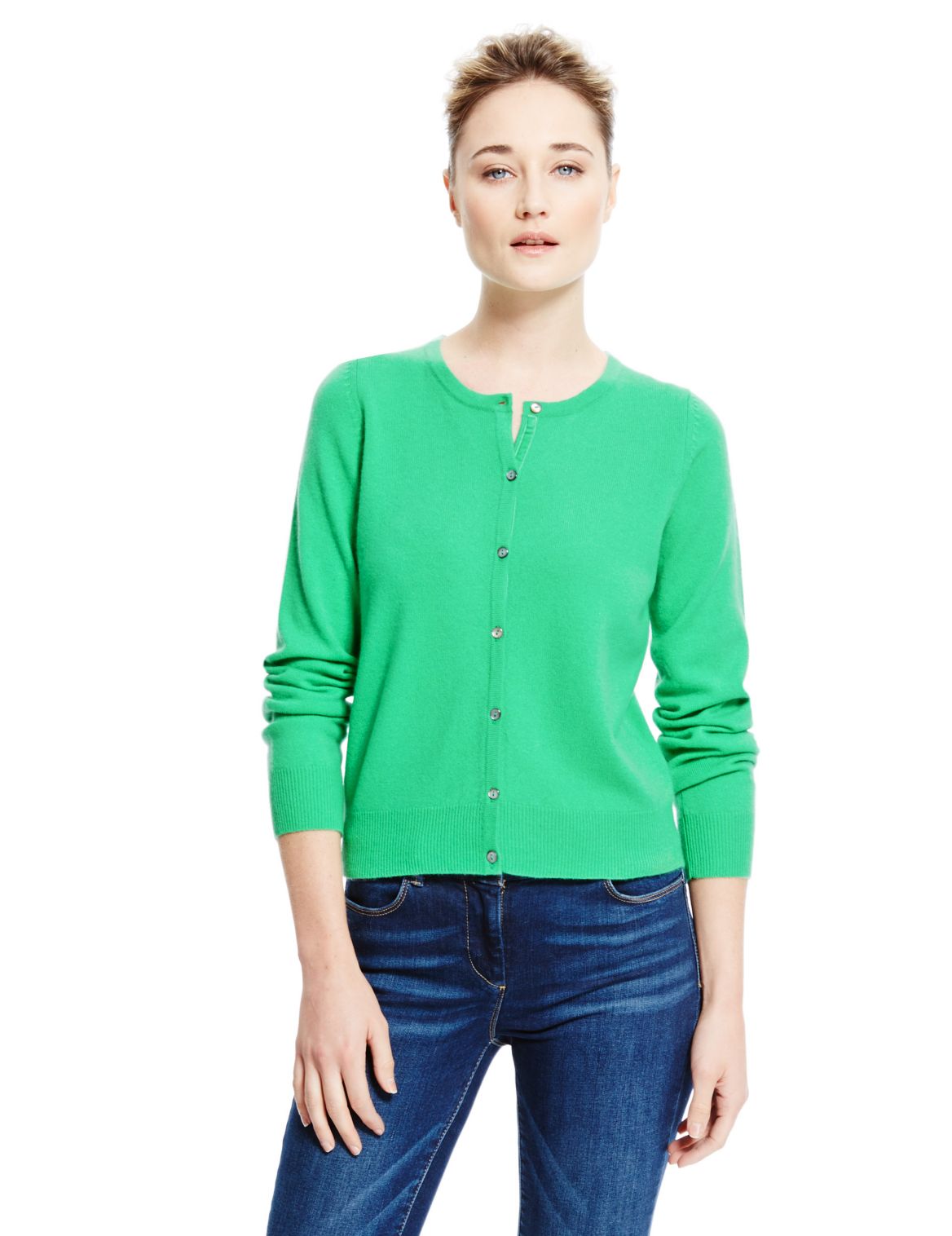 Pure Cashmere Button-through Cardigan Medium Green | Edgemix