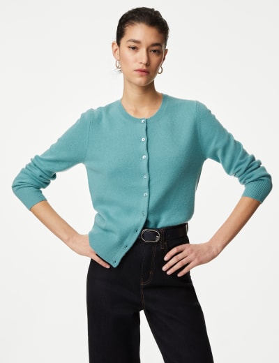 Pure Cashmere Crew Neck Cardigan Autograph M S