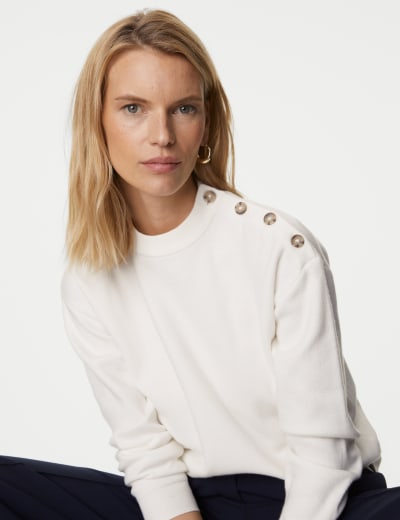 white crew neck jumper