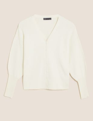 Soft Touch Ribbed V-Neck Relaxed Cardigan